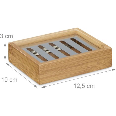 Jabonera rectangular de bambú con soporte de rejilla de acero inoxidable para jabón de baño natural 130002237
