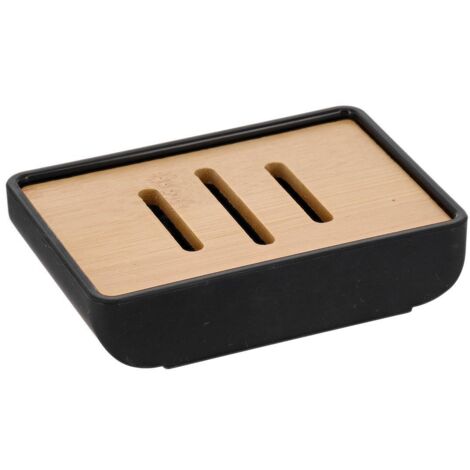 Jabonera rectangular de caucho + abs y bambú - negro - Tendance