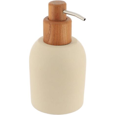 Jabonera redonda de cemento con bomba de acacia 230ml - beige - Tendance