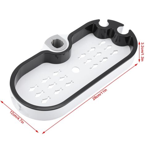 Jabonera y estante de ducha regulables en altura para productos de baño – Soporte de plástico blanco y negro, 28 cm