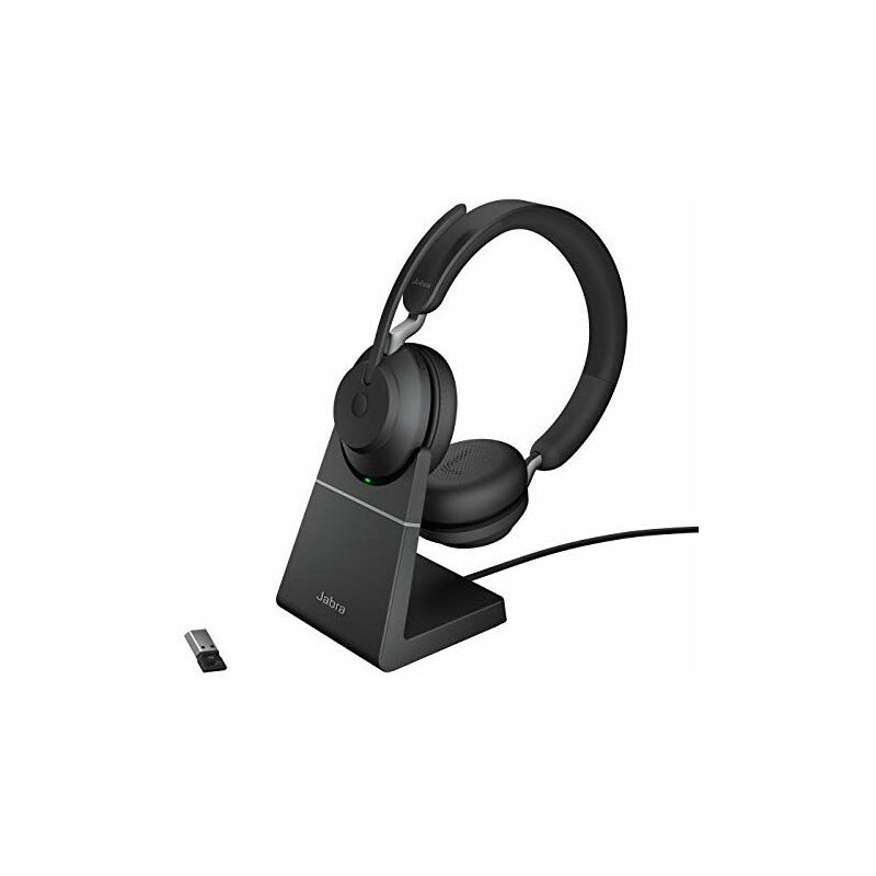 Evolve2 65 Casque pc Sans Fil avec Station de Charge - Casque Audio Certifié uc Anti-Bruit avec Batterie - Jabra