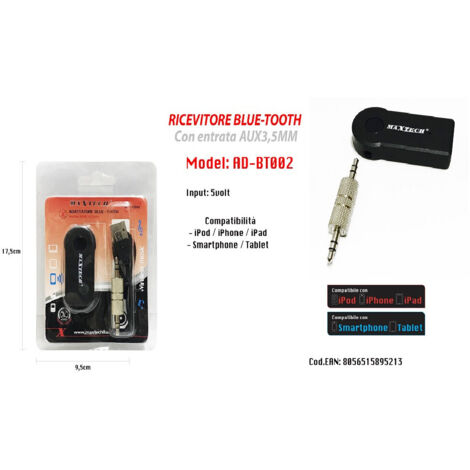Jack 3.5mm Vivavoce Bluetooth Stereo Audio Maxtech Ad-bt002