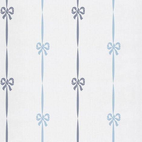 Jack N' Rose Blue White Bow Print Glitter Effect Paste The Wall Vinyl Wallpaper