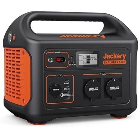 Jackery Explorer 1000, 1002Wh Tragbare Powerstation Mobiler Stromspeicher mit 230V/1000W (Spitze 2000 W) Steckdose, USB und QC, Mobile Stromversorgung für Outdoors