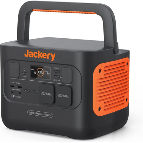 Jackery Explorer 1000 Pro, 2 ports charge rapide PD 100W, Entrées solaire et CA jusqu’à 800W, Charge complète de 108min, Compatible avec les panneaux solaires Jackery, pour camping ou cas d’urgence