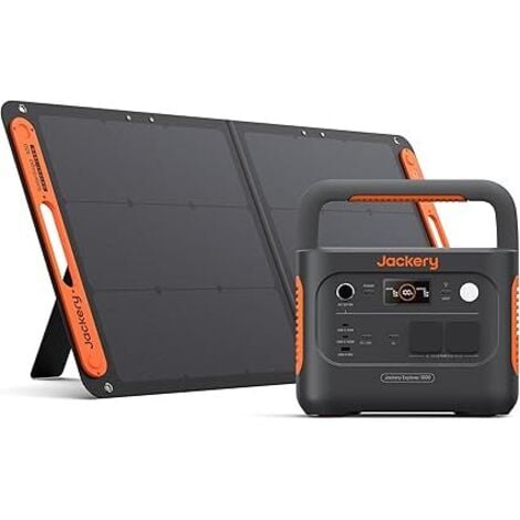 Jackery Solargenerator 1000 v2 mit 100W Solarpanel, 1070Wh LiFePO4 Tragbare Powerstation, 1500W AC/100W USB-C Ausgang, 1 Std. Schnellladung für Outdoor, Off-Grid, RV, Notfall