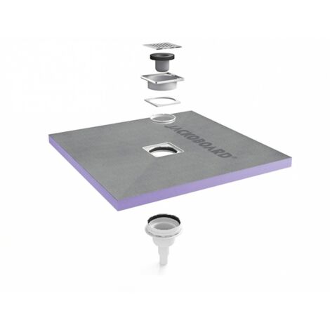 Jackon Insulation – Receveur de douche à carreler 150x150 – Siphon vertical DN 40/50 – Débit 0,9 l/s – Grille inox réglable 3-18 mm