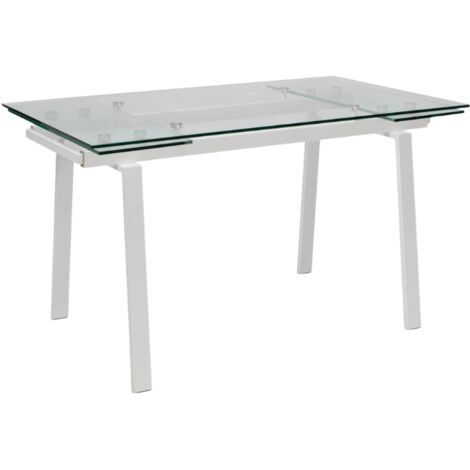 Jackson, Tavolo allungabile con top in vetro temperato Trasparente (80cm X 140/200cm H. 76cm) Duzzle