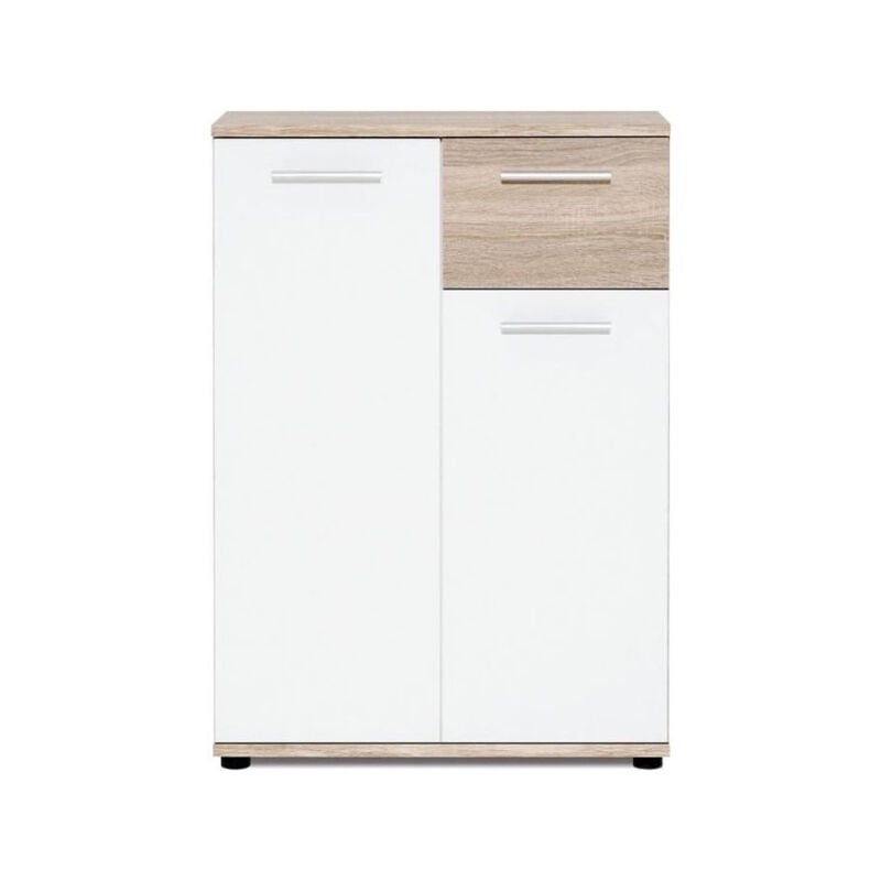 Jacky Meuble de rangement Petit Buffet - Blanc mat et décor chene Sonoma - Classique - l 60 cm