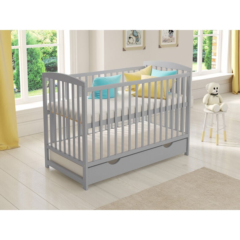 Jacob Cot Bed 120x60cm with drawer (Grey) - Grey