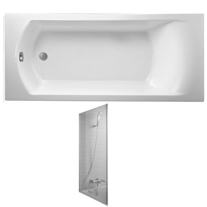 Jacob Delafon - Baignoire droite Ove 170 x 70 cm, bonde excentré + pare bain chrome