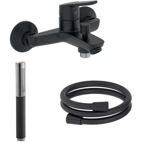 JACOB DELAFON Douchette stick Shift Ellipse noir et chrome avec mitigeur bain douche et flexible lisse anti-torsion Noir