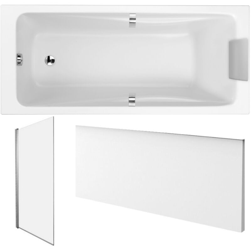 Jacob Delafon - Pack baignoire droite 180 x 80 Odéon up + pare bain 1 volet chromé + tablier en niche + vidage