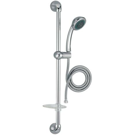 Jacob Delafon – Ensemble de douche chromé avec barre flexible 750mm – Douchette 3 jets anticalcaire – Flexible anti-torsion 1750mm - E14330