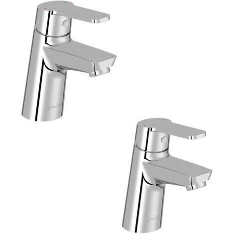 Jacob Delafon – Lot de 2 mitigeurs lavabo Aimé avec vidage chrome – Aérateur anti-calcaire – Hauteur sous bec 8 cm – Débit limité à 5l/min