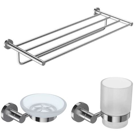 JACOB DELAFON Lot Porte savon Classique, Porte gobelet Classique avec verre et Rack à serviettes Classique