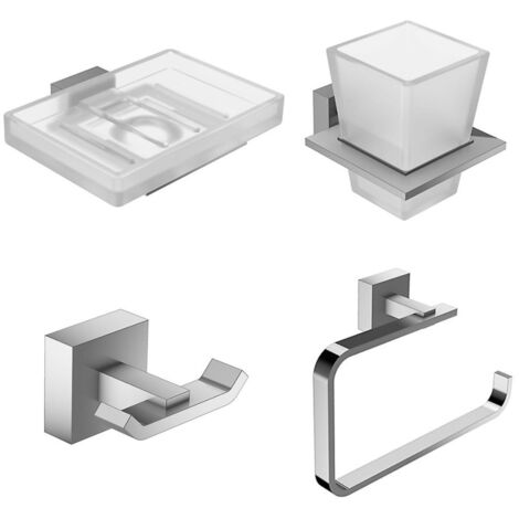 JACOB DELAFON Lot Porte savon Moderne, Porte-gobelet Moderne avec verre, Anneau porte-serviettes Moderne et Patère Moderne en métal