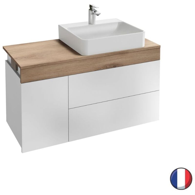 Jacob Delafon - Meuble vasque à poser Sully, version droite Blanc et chêne Québec