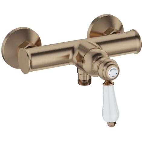 Jacob Delafon - Miscelatore doccia a parete Louise - Meccanico - Design Retro, manico in ceramica - Risparmio d'acqua - 21,5 x 16,70 x 17 cm - Finitura Bronzo - E24362-BCN