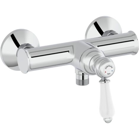 Jacob Delafon - Miscelatore doccia a parete Louise - Meccanico - Design retrò, manico in ceramica - Risparmio d'acqua - 21,5 x 16,70 x 17 cm - Finitura cromata - E24362-CP