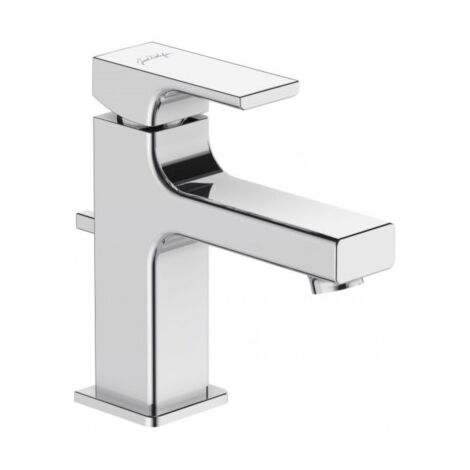 Jacob Delafon – Mitigeur de lavabo mini Strayt – Finition chrome – Hauteur sous bec 146 mm – Débit 5 l/mn – Bonde de vidage métal