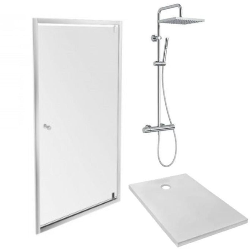 Jacob Delafon - Receveur douche Ipso 80 x 80 + paroi porte pivotante niche + colonne douche Brigitte