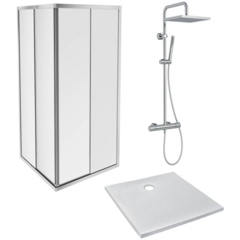 Jacob Delafon - Pack douche avec receveur Ipso, colonne douche Brigitte et paroi de douche Serenity