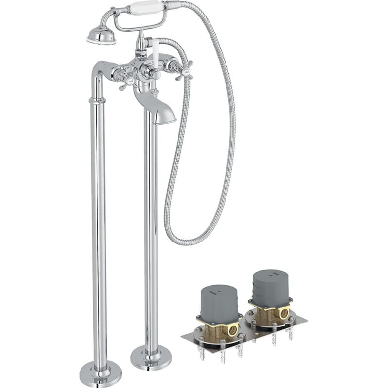 Jacob Delafon - Mélangeur bain douche Cléo 1889 montage au sol Chrome avec corps encastré au sol