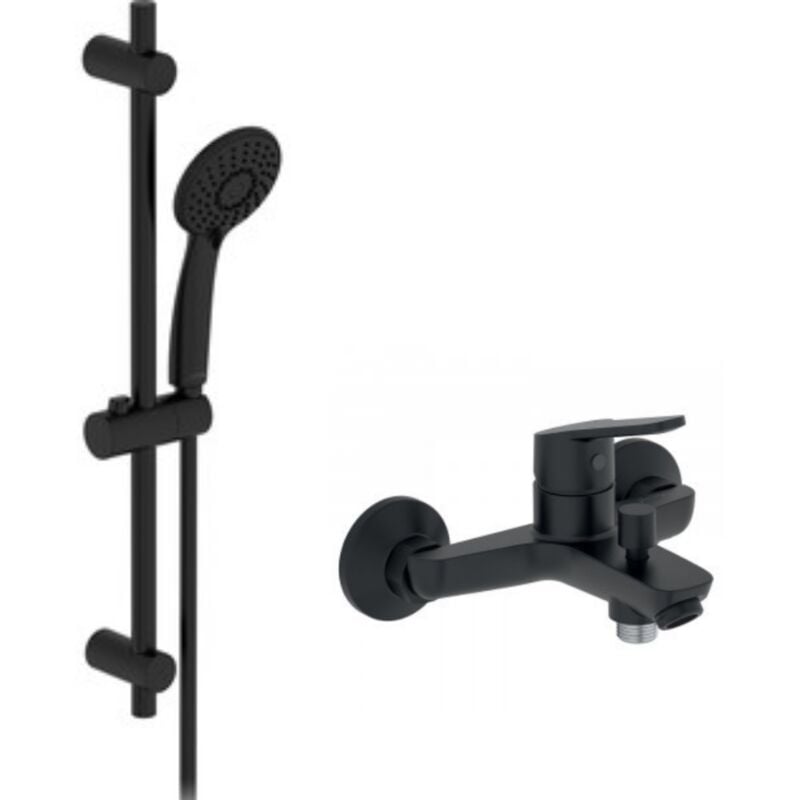 Pommeau douche 3 jets + mitigeur bain douche mural + barre douche + flexible Jacob Delafon Aimé noir