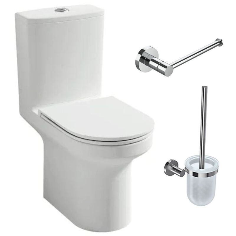 Pack wc au sol blanc sans bride Elite avec abattant extraplat fermeture douce avec porte-balai et porte-rouleau classique - Jacob Delafon
