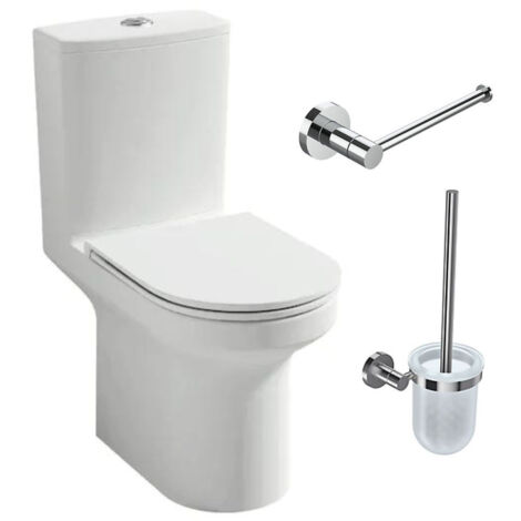 JACOB DELAFON Pack WC au sol blanc sans bride Elite avec abattant extraplat fermeture douce avec porte-balai et porte-rouleau classique