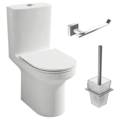 JACOB DELAFON Pack WC au sol blanc sans bride Elite avec abattant extraplat fermeture douce avec porte-balai et porte-rouleau moderne