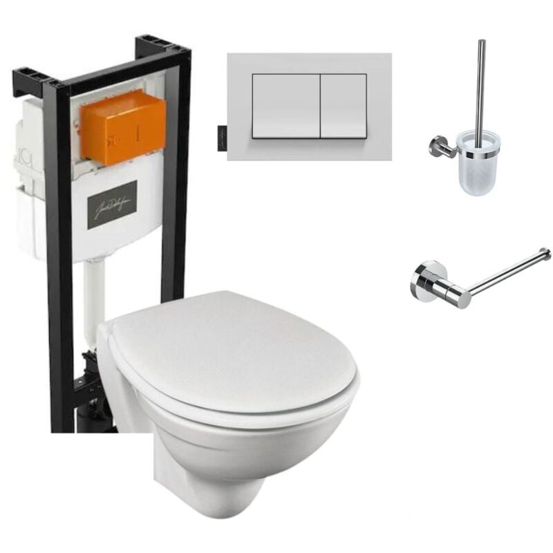 Jacob Delafon - Pack wc suspendu + bati support + abattant thermodur et plaque de commande blanche