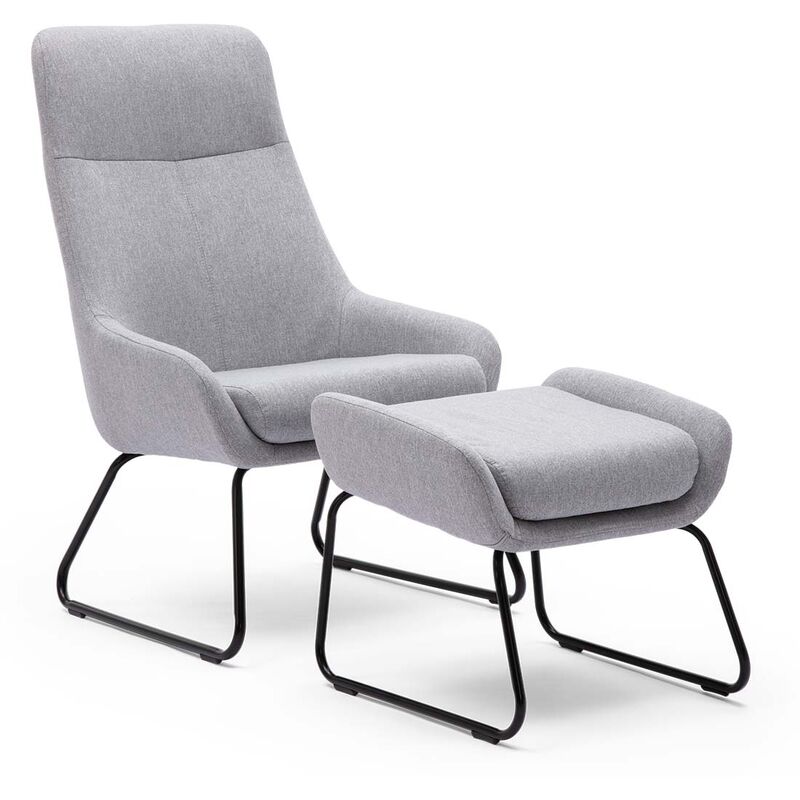 Cosy Chair - JACOBSEN OCCASIONAL FABRIC LOUNGE BEDROOM MODERN METAL LEGS ACCENT CHAR WITH STOOL GREY