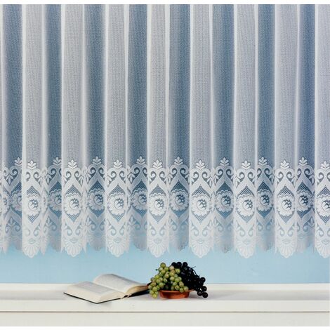 Jacquard Store Miriam mit Blumen Bordüre, weiß Ausführung Einzel Fertigstore Farbe weiß Größe 160X450 - weiß
