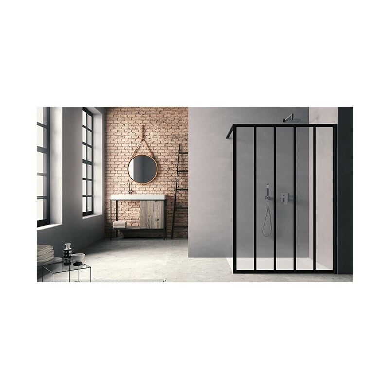 Paroi fixe Jacuzzi Loft Classic avec barre murale 120 cm, profilé noir mat et verre traité anticalcaire