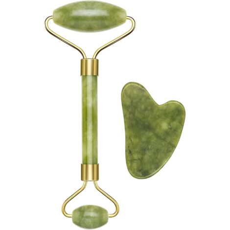 Jade roller + pierre gua sha, massage visage/corps relaxant anti-âge remise en forme
