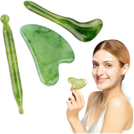 Jade visage + gua sha masseur pierre naturelle, massage cou/corps élimine poches yeux calme peau