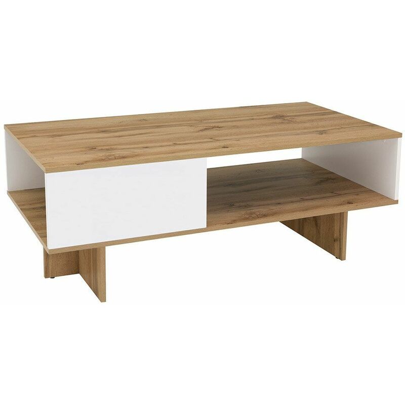 JADEA - Table basse rectangulaire style scandinave salon/bureau/cabinet - 120x60x45.5 - 2 tablettes - Table basse - Chêne