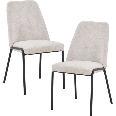 JADHA - Lot de 2 chaises en tissu bouclette beige pieds en métal noir