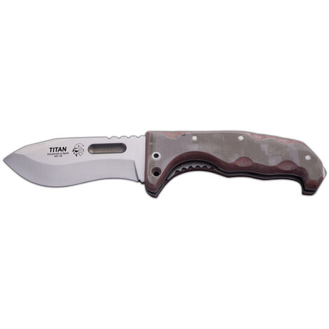 Jagdmesser TITAN J&ampV mit mango Micarta camo Wüstenpixel trocken, 10,5 cm Klinge und einfacher Cordura-Bezug, Campinggerät zum Angeln, Jagen, Sportliche Aktivität