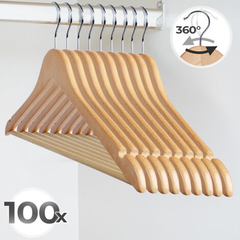 NOVA Jago® Bügel aus Holz - inkl. Hosensteg und Schlaufenkerben, Haken 360 Grad drehbar, 100er Set - Kleiderbügel, Holzkleiderbügel, Garderobenbügel, Wäschebügel