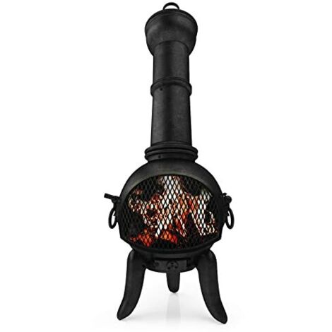 Jago® Chimenea de Exterior - con Rejilla de Protección y Atizador, 43 x 108 cm, de Hierro Fundido, Vintage - Estufa de Leña, Hoguera de Jardín, Terraza, Patio