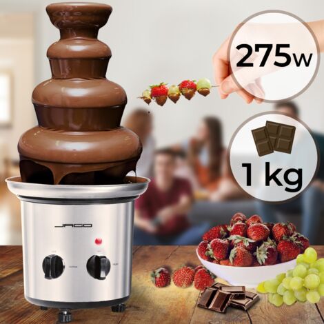 ECOMSOF Jago® Fontana di Cioccolato 275 W - a 4 Piani, Capacità 1kg, Altezza 39 cm, in Acciaio Inossidabile, Lavabile in Lavastoviglie, Argento - Fonduta, Cascata di Cioccolato
