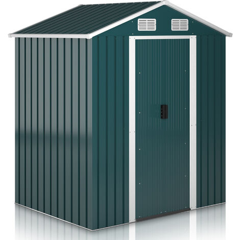 Jago® Gartenhaus - 182 x 186 x 118cm, mit Fundament, Schiebetür, Lüftungsgitter, Satteldach, für Geräte, UV-beständig, aus verzinktem Stahl, Grün - Geräteschuppen, Gerätehaus, Gartenschuppen