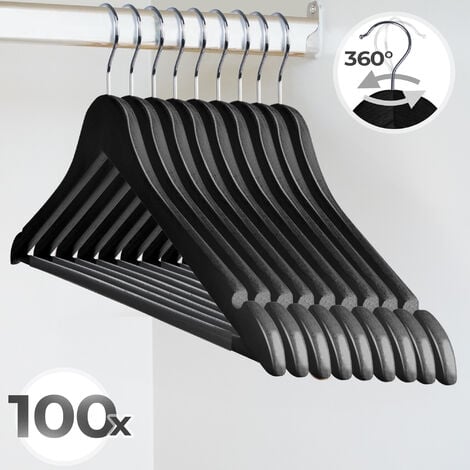 Jago® Kleiderbügel - Holz, Hosensteg und Schlaufenkerben, Haken 360 Grad drehbar, 100er Set, für Anzug, Hemden, Kleider, Schwarz - Holzkleiderbügel, Garderobenbügel, Wäschebügel, Hemdenbügel, Bügel
