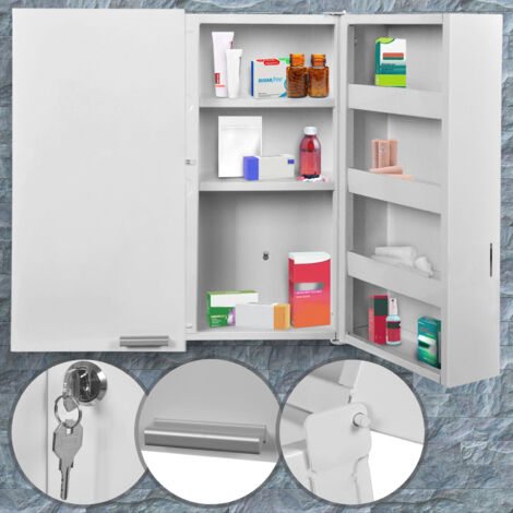 ECOMSOF Jago® Medizinschrank - Abschließbar, 11 Fächer, XXL, Stahl, 2 Tür, 53x20x53cm, Weiß - Medikamentenschrank, Arzneischrank, Erste Hilfe Schrank, Hausapotheke, Apothekerschrank