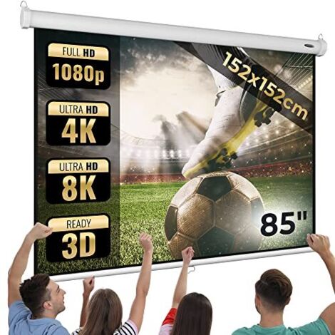 NOVA Jago® Pantalla Proyector Enrollable - Retráctil, 152x152 cm, 85'', HD 4K 3D - Pantalla Proyector Portátil, Tela para Proyector, Projector Screen, Pantalla de Cine, Panel de Proyector Plegable