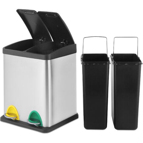 Jago® Pattumiera per Differenziata - Capacità 16 l, 2 Scomparti e Secchi Interni, Pedali Colorati, in Inox - Bidone per Spazzatura, Cestino per Raccolta, da Cucina