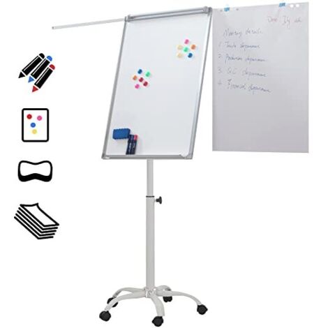 NOVA Jago® Rotafolio - 60x90cm, Marco de Aluminio, Altura Ajustable, Brazos Extensibles, Base Araña - Pizarra Magnética con Ruedas, Tablero de Notas Magnético, Pizarra Blanca con Soporte, Flipchart